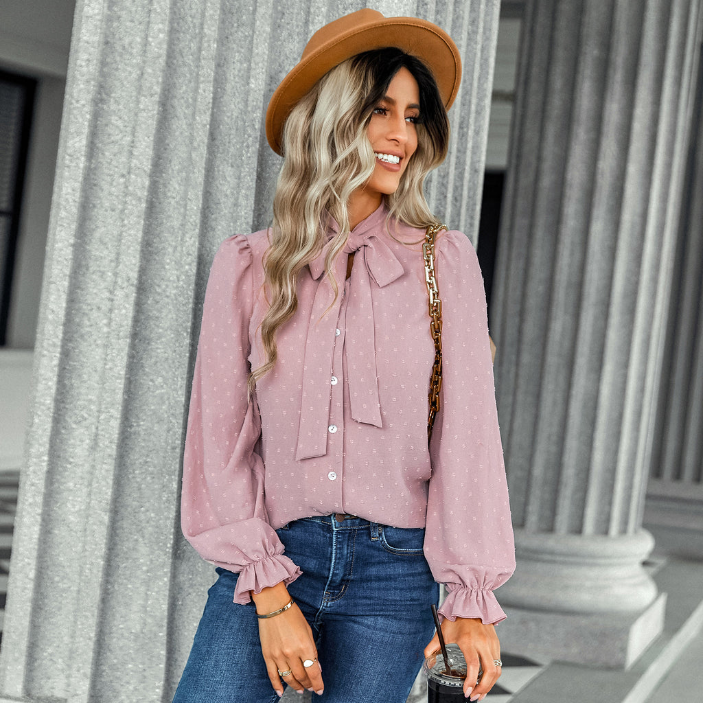 2022 Autumn and Winter New Bow Top Women's Shirt Women's Temperament Slim Fit Business Shirt Fashion