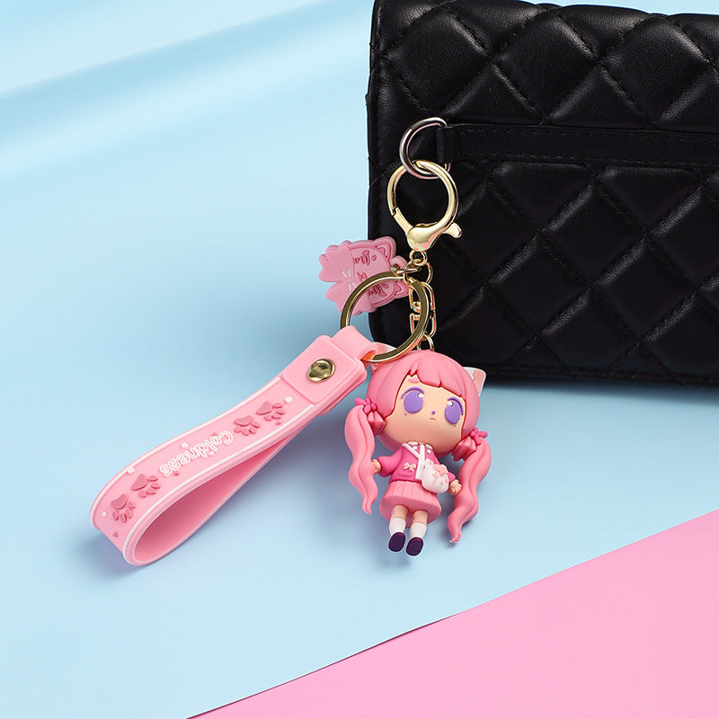 JK Cat Ear Girl Epoxy Keychain Cute Girlish Schoolbag Pendant Creative Cartoon Key Ring Pendants