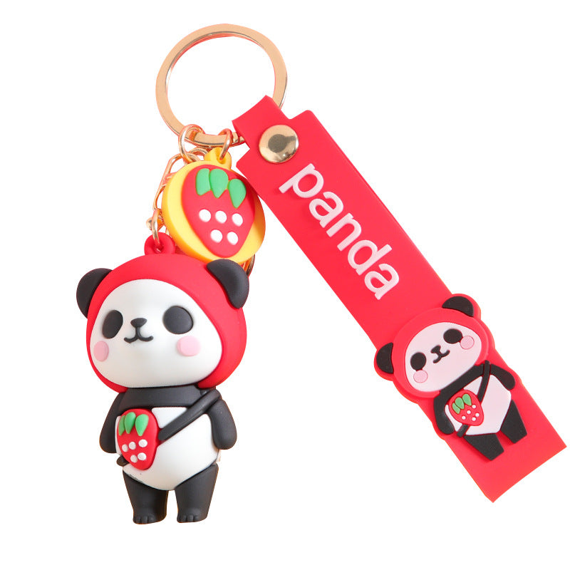 Creative Fruit Panda Keychain Pendant Trendy Play Pier Three-Dimensional Doll Cute Couple Gift Key Ring Pendants