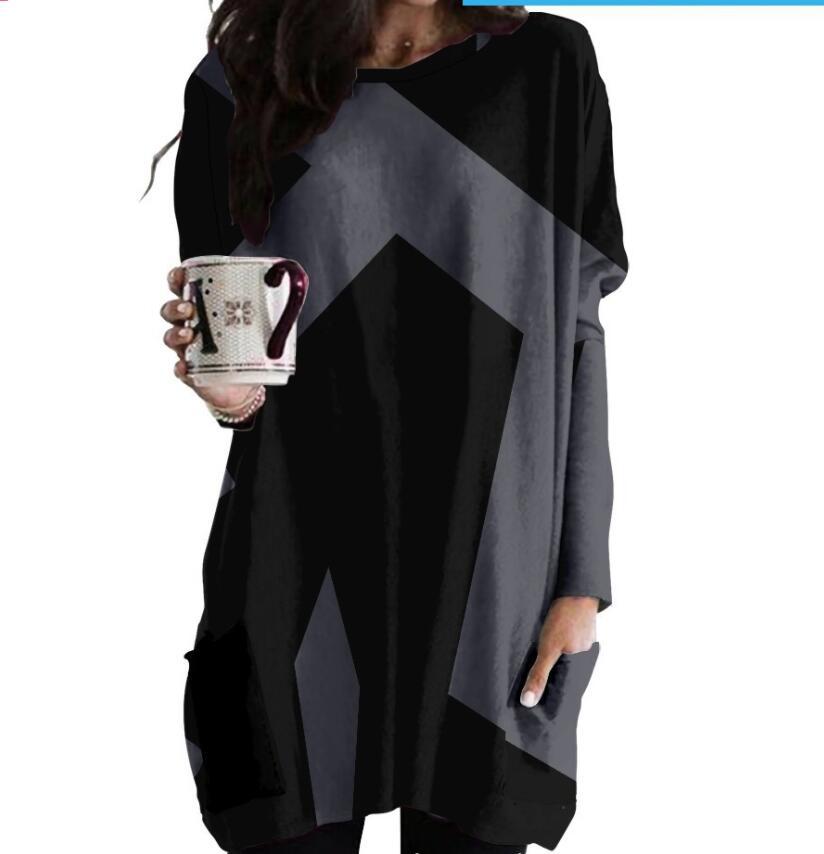 Abstract Face Crew Neck Casual Mid-Length Loose Dress