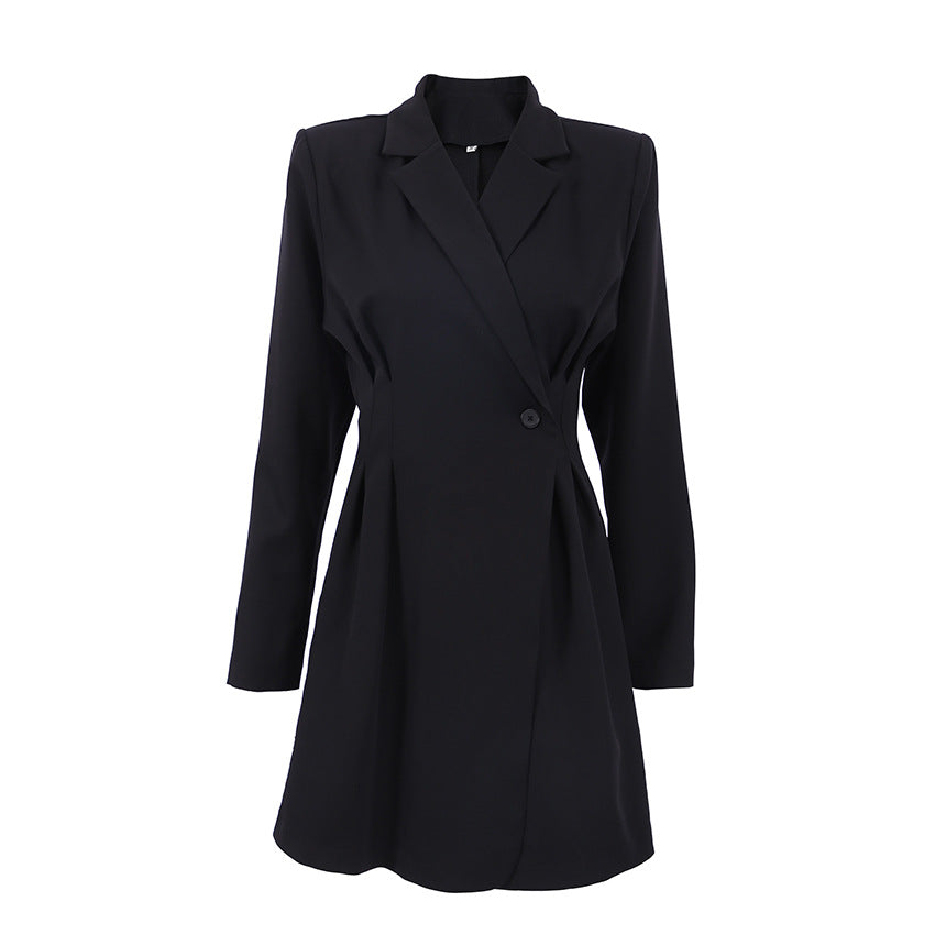 Elegant French Black Suit Skirt Dress Long Sleeve Commuter Design Sense Niche Women