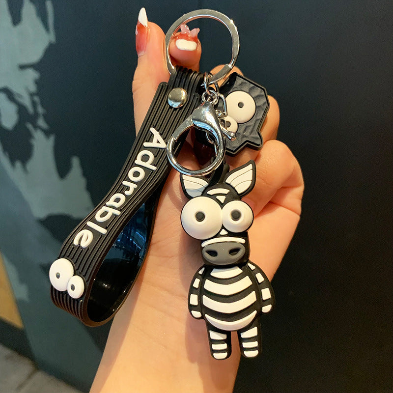 Cartoon Eye-Popping Zebra Keychain Female Cute Fashion Epoxy Doll Key Chain Couple Accessories Package Pendant