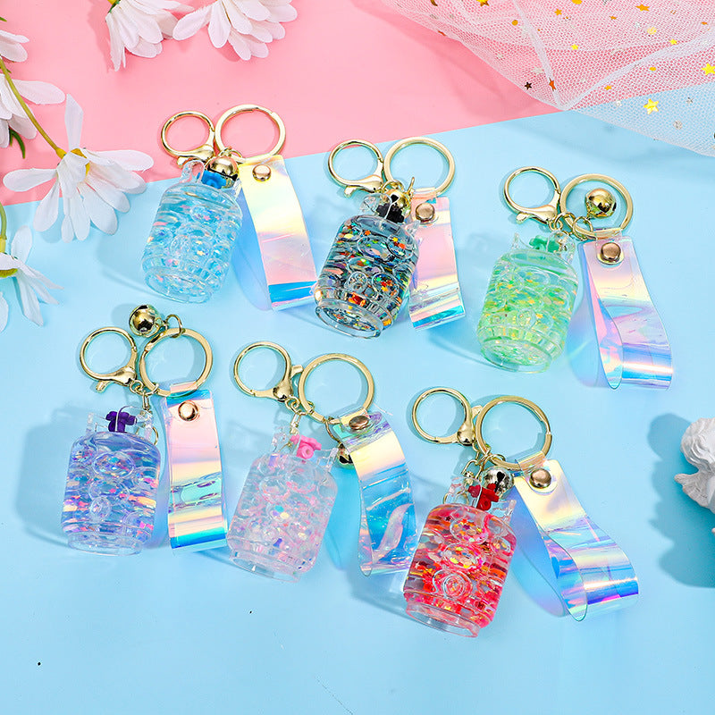 Acrylic Luminous Oil Gas Cylinder Keychain Floating Quicksand Pendant Cute Car Key Chain Ornament