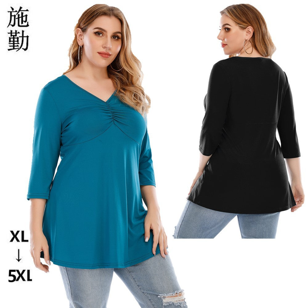 Cropped Sleeve Top plus Size Shirt