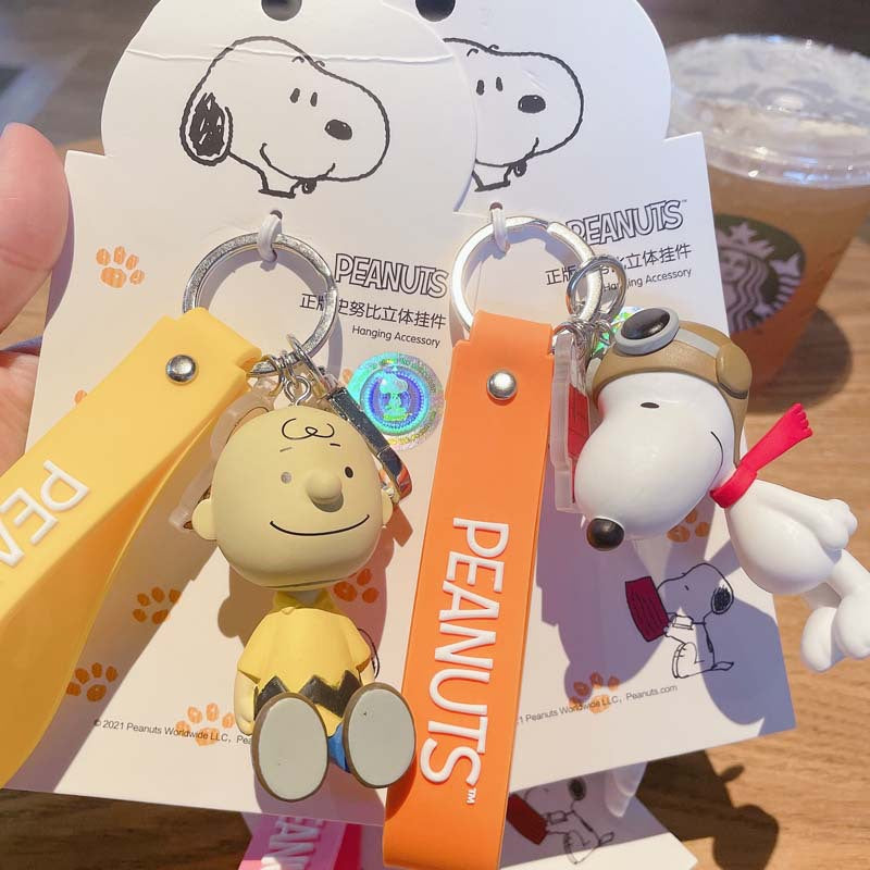 Cartoon Genuine Snoopy Charlie Keychain Bag Three-Dimensional Pendant Cute Car Pendant Key Chain