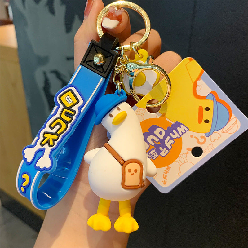 Creative Cute Cartoon Head Tilt Duck Keychain Pendant Female Cute Little Yellow Duck Doll Couple Backpack Ornaments