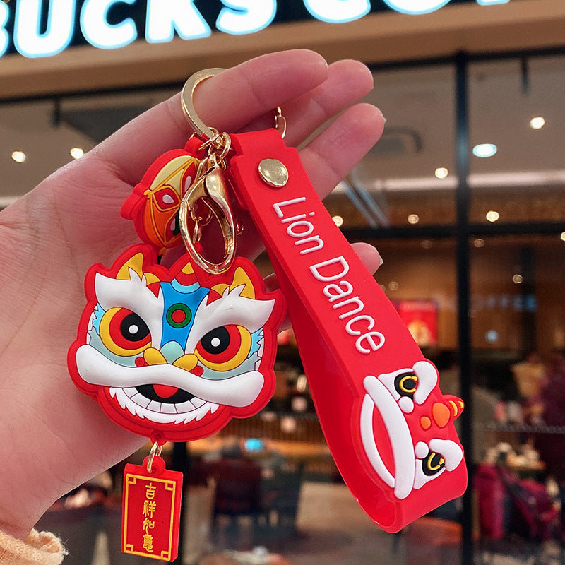 Chinese Style Lion Key Chain Pendant Men's Cartoon Car Key Chain Bag Ornaments Mascot Small Gift