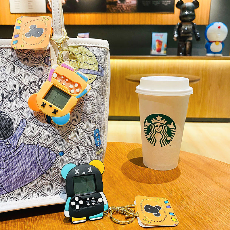 Genuine Creative Baby Bear Handheld Game Machine Cartoon Car Key Ring Schoolbag Pendant Cute Small Gift