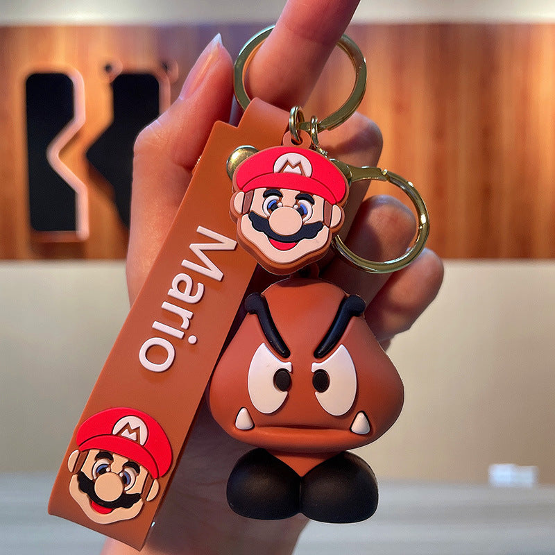 Cartoon Super Mary Family Keychain Cute PVC Toy Bag Package Pendant Car Key Ring Hanging Ornaments