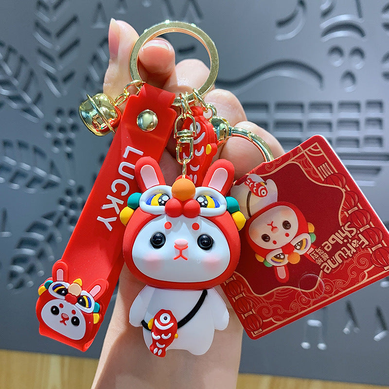 Festive Xingshi Xiaocai Chai Keychain Pendant Cute Rabbit Year Car Key Ornament Small Gift