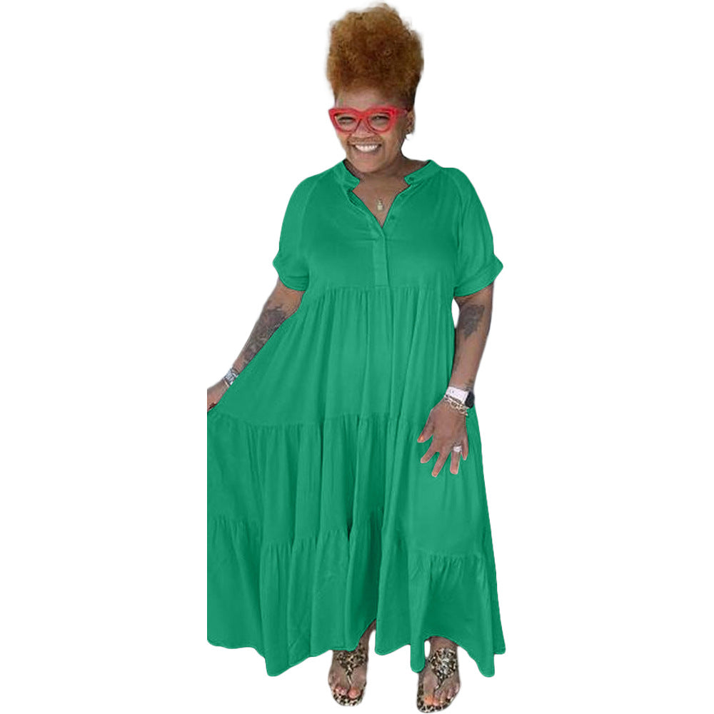 plus Size Women's Fashion Casual Button Lapel Dress