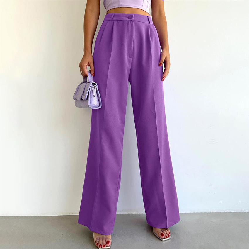 Fashion Casual Pants Trousers Versatile European and American Style High Waist Straight Suit Pants Women