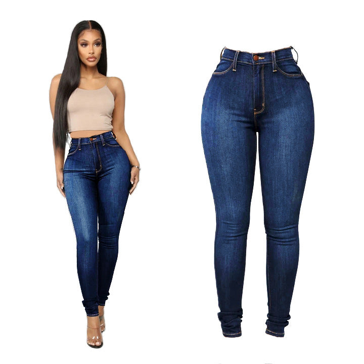 Fashion Women's Wear High Waist High Elasticity Slim-Fitting Ankle-Tied Pen Holder Women's Jeans