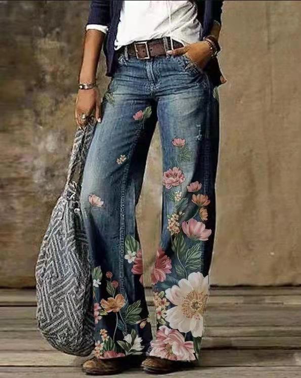 Wide-Leg Pants Straight Urban Casual Trousers No Belt High-Waisted Trousers