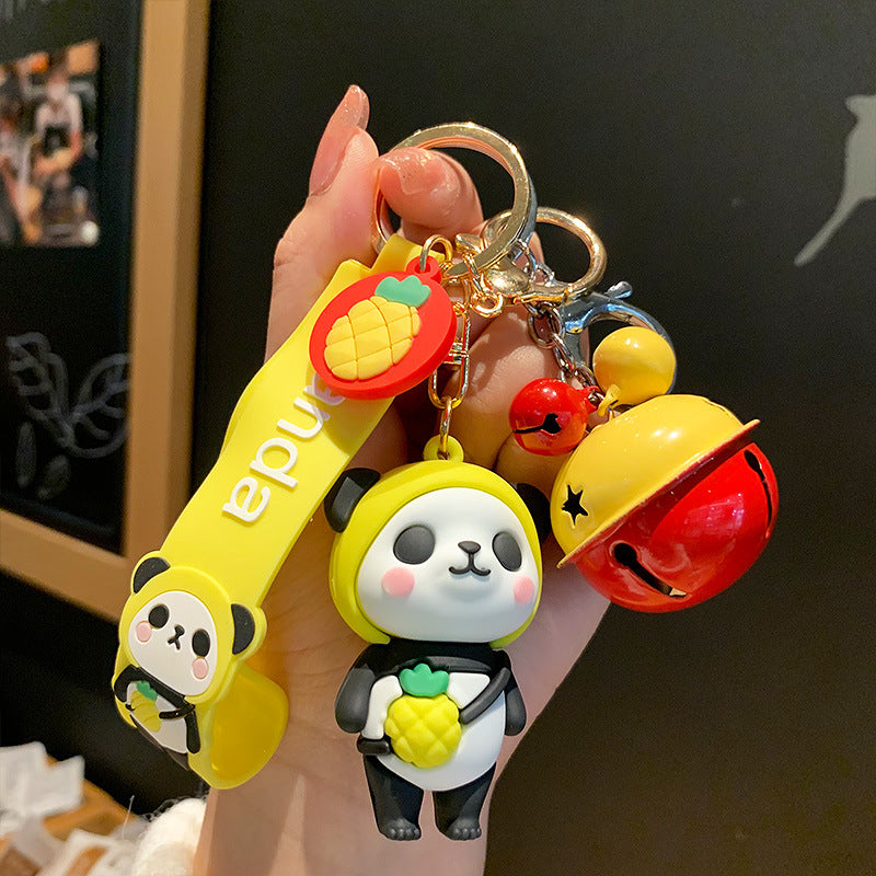 Cute Epoxy Panda Football Doll Keychain Creative Men's and Women's Bag Car Bell Pendant Small Commodity