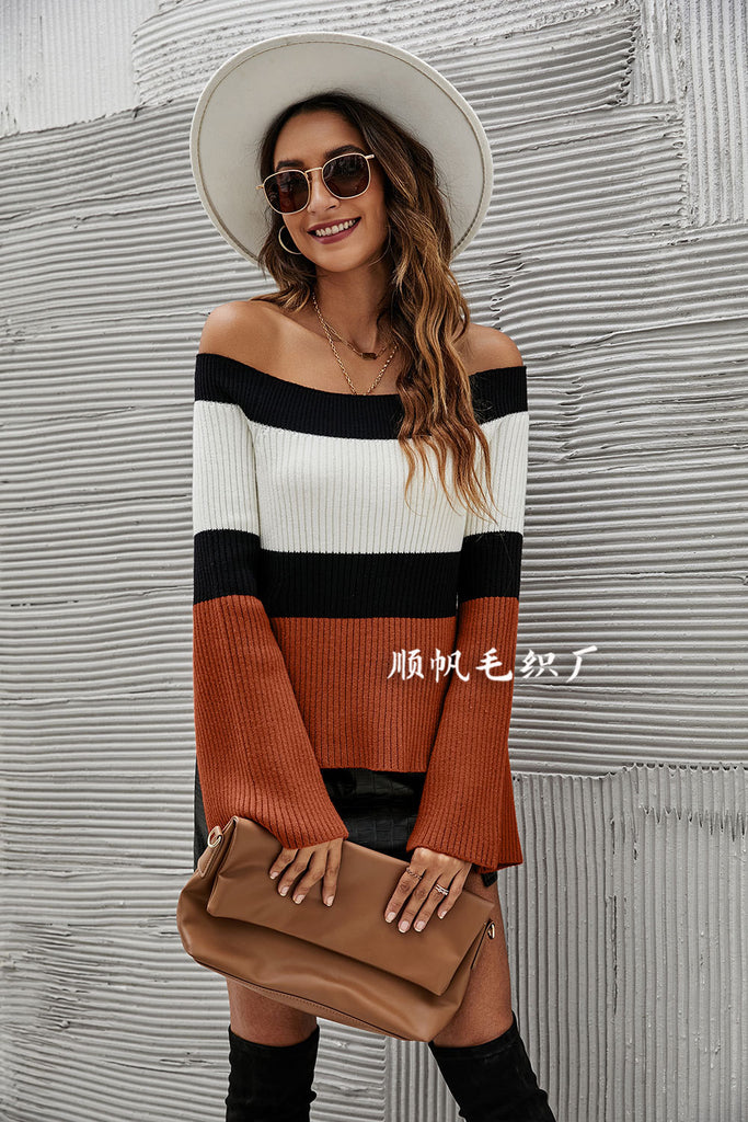 Women's Sexy off-Neck Slim-Fit Sweater Pullover off-Shoulder Sweater