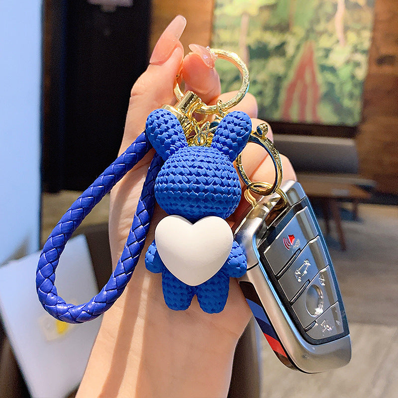 Creative Peach Heart Woven Rabbit Keychain Female Cute Couple Rabbit Schoolbag Pendant Car Key Chain Ornaments