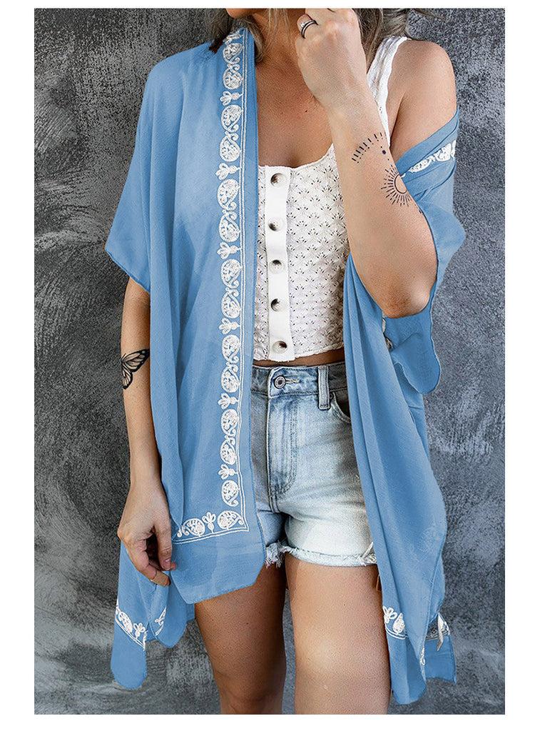 Blouse Chiffon Summer Pattern Loose Beach Sun Protection Half Sleeve