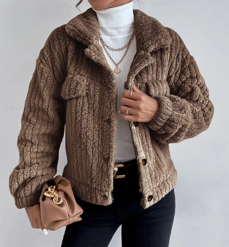 Rabbit Plush Coat Lapel Shirt Fleece Lined Comfortable Casual Women's Thickened Fleece Coat