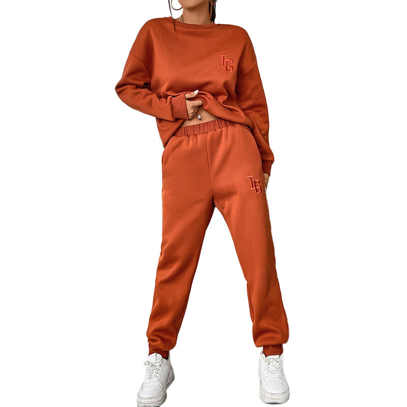 Casual round Neck Slim-Fit Solid Color Women's Basic Sweater Suit Autumn