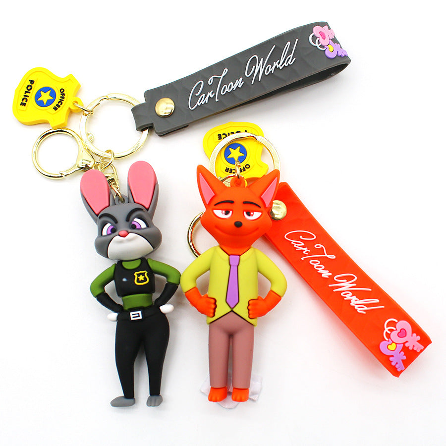 Zootopia Anime Keychain Nick Wilde the Red Fox Judy Hopps Cotton Tail Rabbit Key Chain