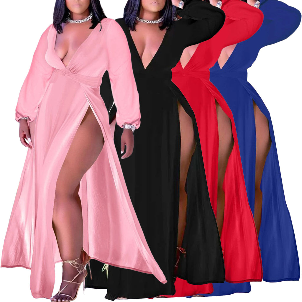 Women's Sexy Casual Style Long Sleeve V-neck Long-Sleeve Dress