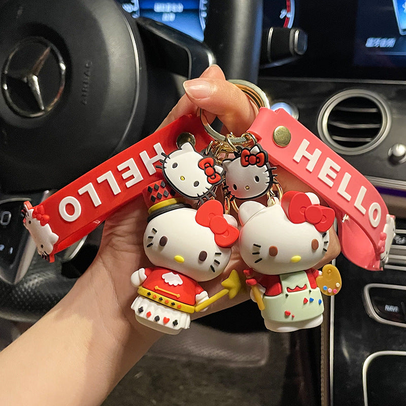 Creative Cartoon Hello Kitty Key Chain Epoxy Couple Bags Pendant Personality Crane Machine Small Gift