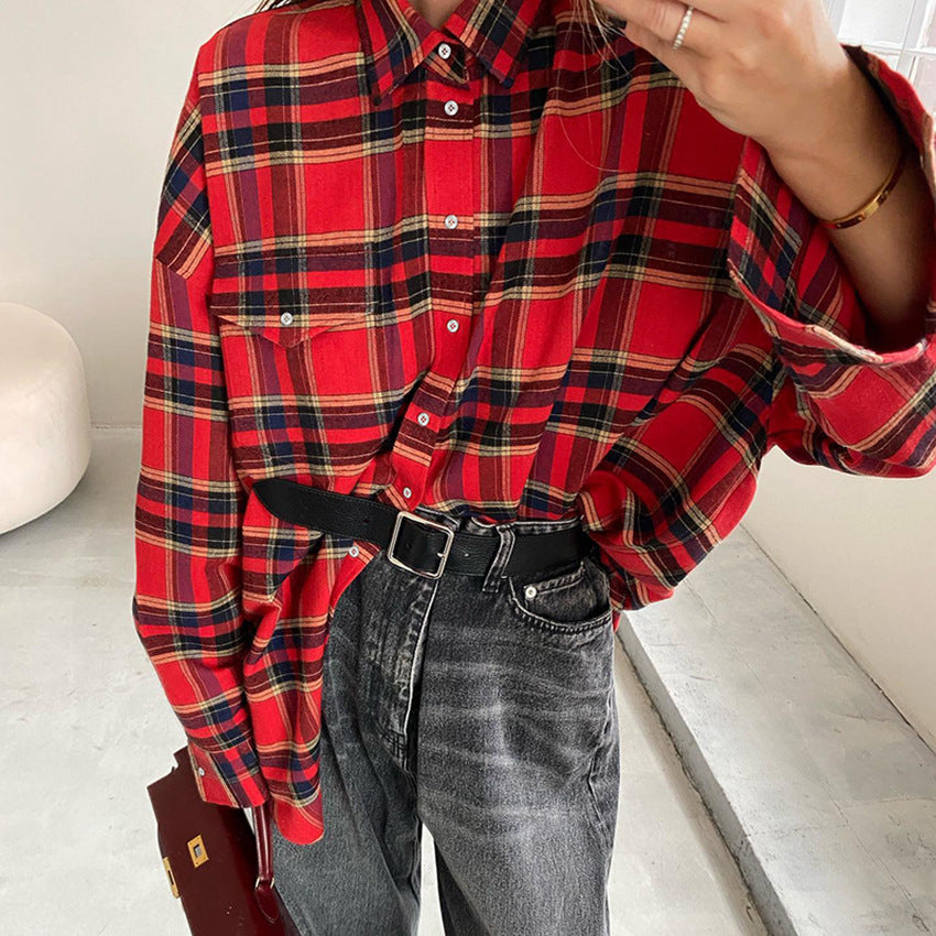 All Matching Plaid Shirt Women European and American Fashion & Trend Vintage Plaid Top Baggy Coat Women