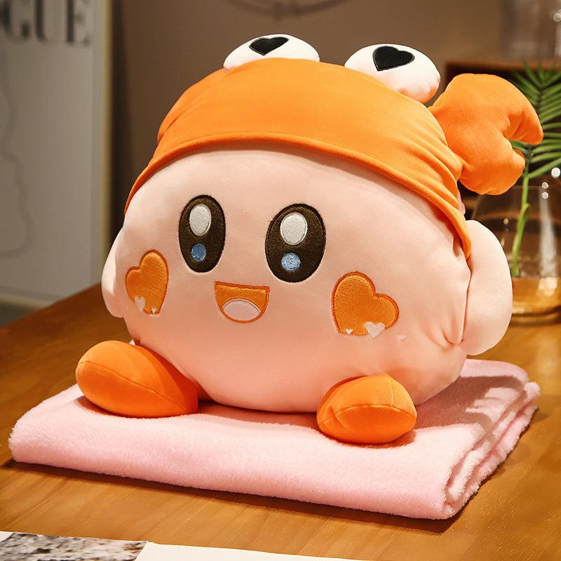 Creative Cartoon Kirby Three-in-One Doll Pillow and Blanket Anime Peripheral Secondary Plush Toy