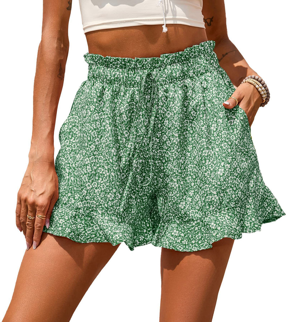 Chiffon Printed Casual Pocket Nipped Waist Shorts