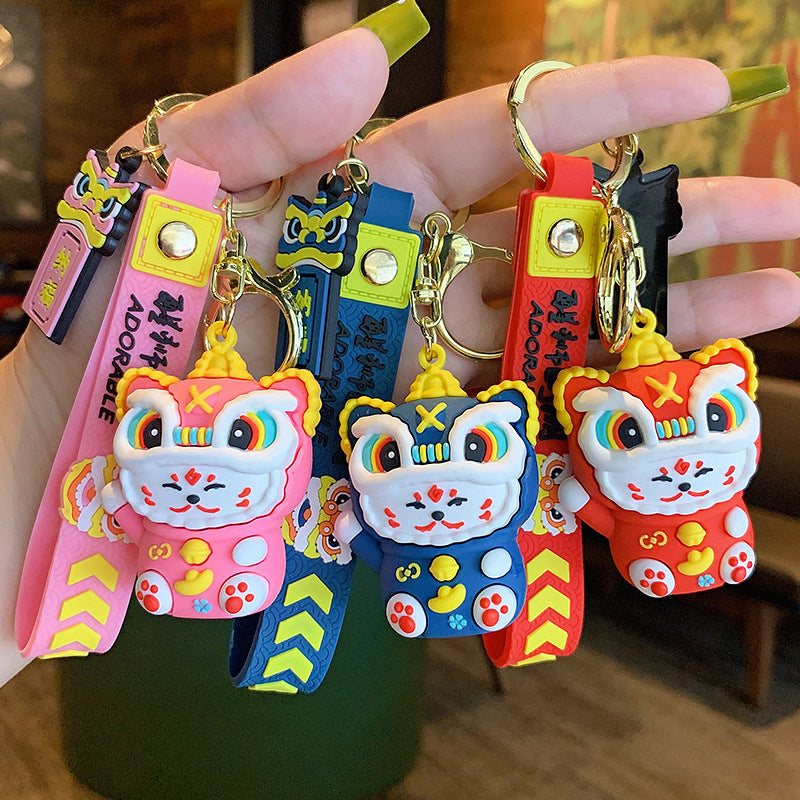 Cartoon National Fashion Lion Fortune Cat Keychain Pendant Couple New Year Car Key Chain Pendant Key Ring