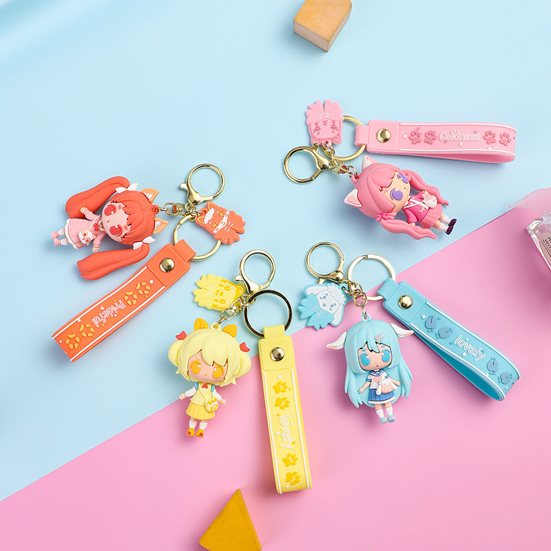 JK Cat Ear Girl Epoxy Keychain Cute Girlish Schoolbag Pendant Creative Cartoon Key Ring Pendants