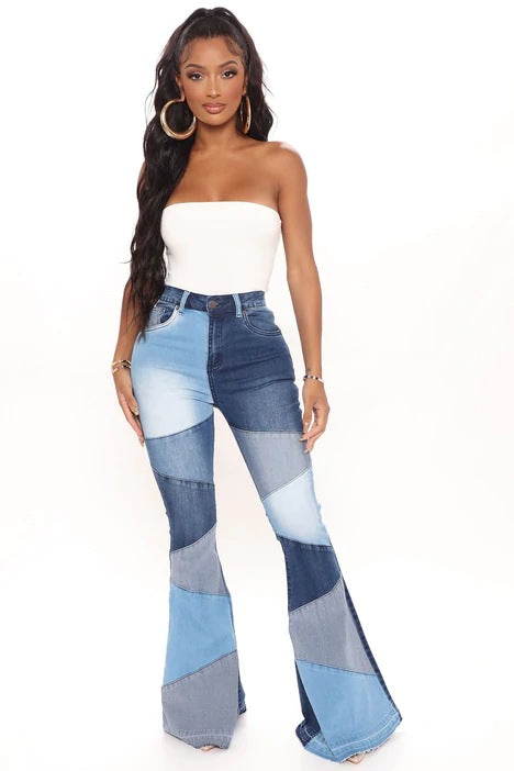 Women's plus Size Denim Wide Leg Fashion Stitching Jeans Women