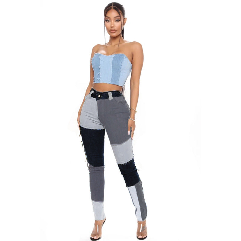 Super Stretch High Waist Tassel Pencil Slim Fit Women's Denim Trousers