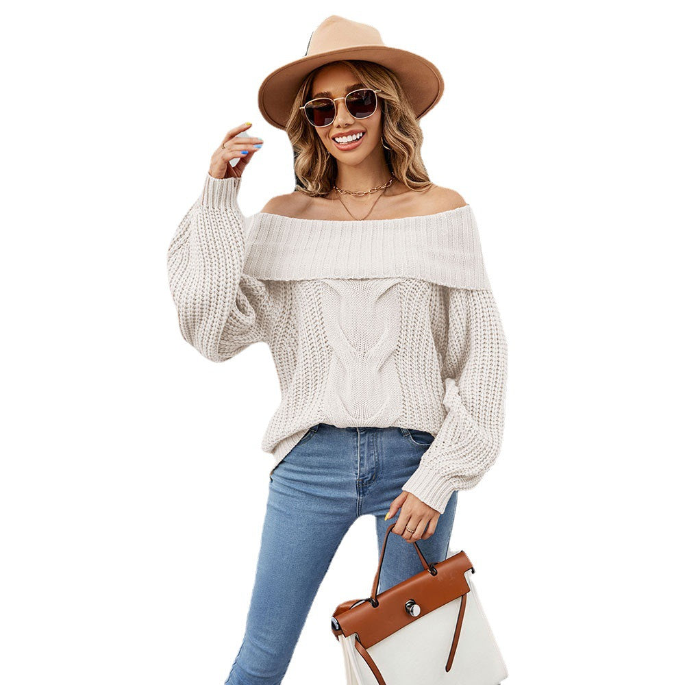 off-Shoulder Sexy Twisted Rope Knitwear Pullover European and American Foreign Trade Loose off-Shoulder Sweater for Women