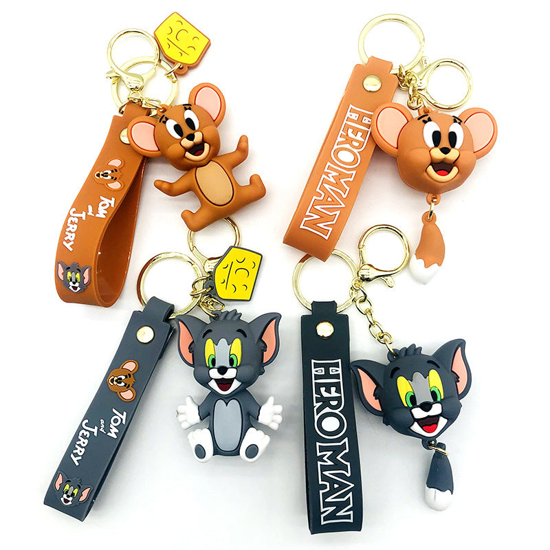 Cartoon Anime Tom Jerry Keychain Creative Cat and Mouse Epoxy Key Chain Men and Women Couple Pendant