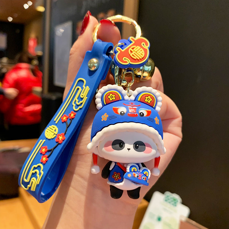 Creative Year of Tiger Zodiac Keychain Cute Cartoon Tiger Head Panda Car Key Chain Handbag Pendant Gift