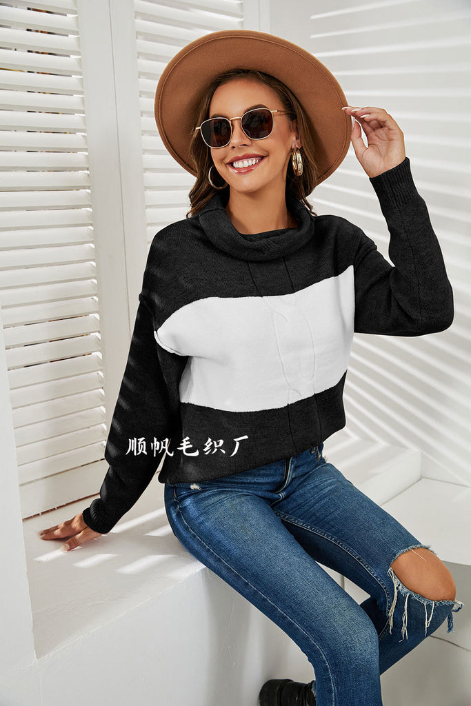 Turtleneck Cable-Knit Sweater Fashion Oversized Pullover Women's Clothing