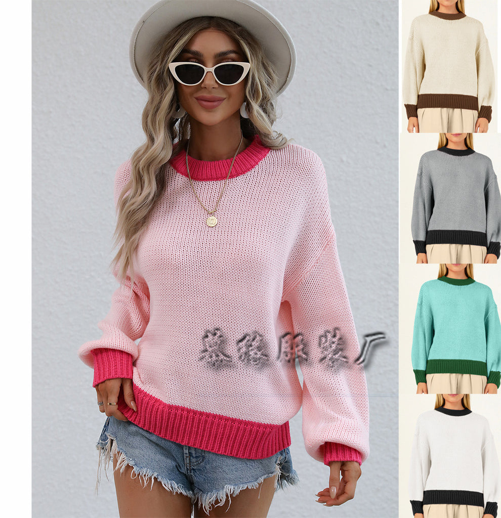 Women's Knitwear Women's Splicing Pullover Women's Loose Sweater Women