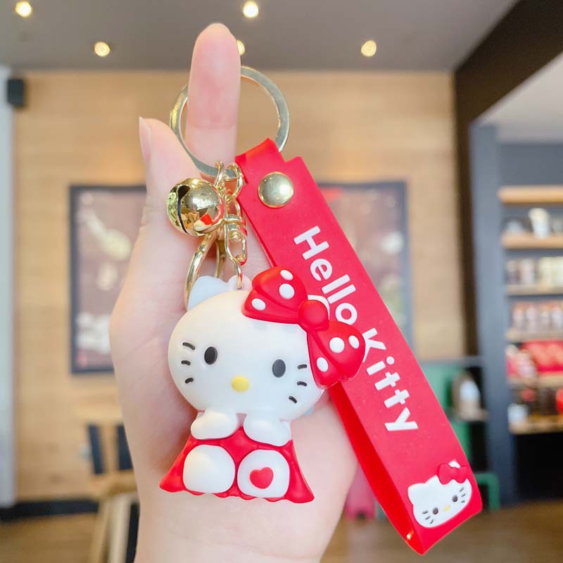 Cartoon Bow White Cat Keychain Cute Car Key Chain Handbag Pendant Creative Key Ring Hanging Ornament