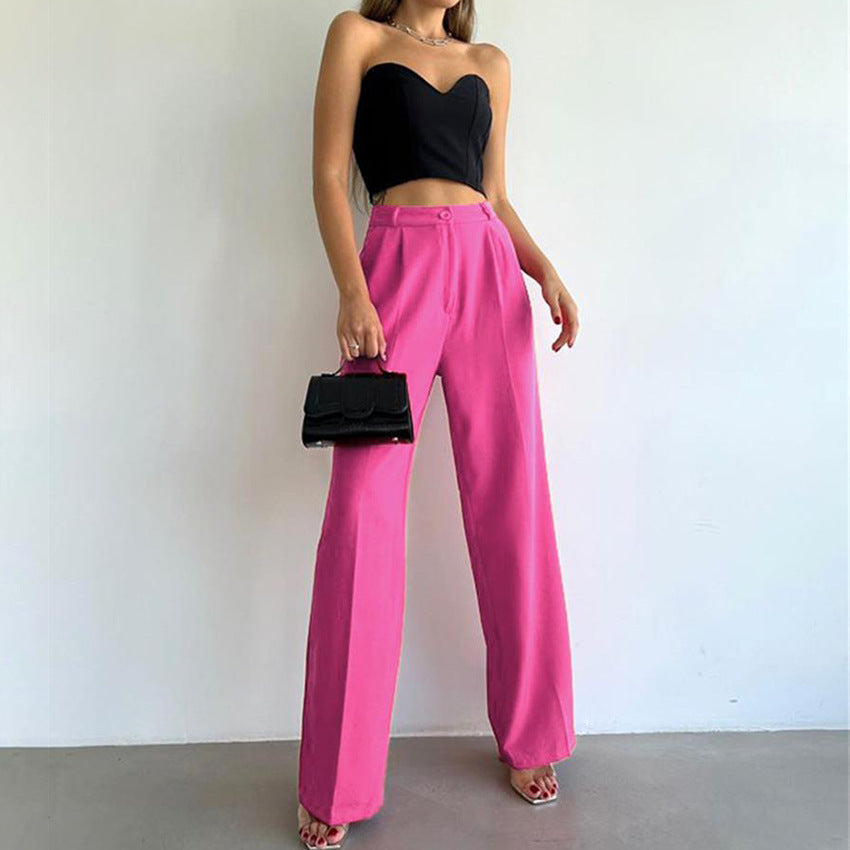 Fashion Casual Pants Trousers Versatile European and American Style High Waist Straight Suit Pants Women