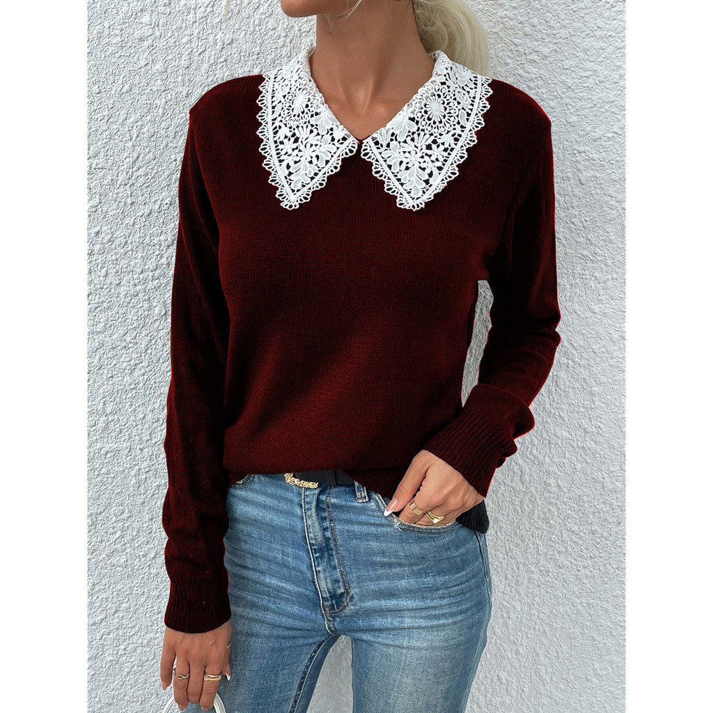 Autumn and Winter New Knitwear Lace Collar Colored Pullover Sweater