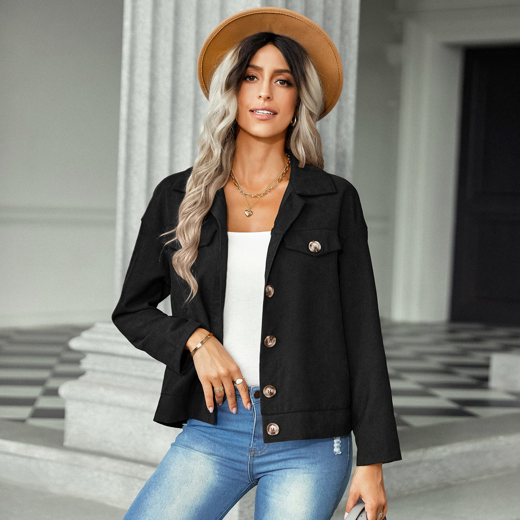 2022 Autumn and Winter New Corduroy Loose Top Fashion Women's Wear All-Matching Jacket Coat