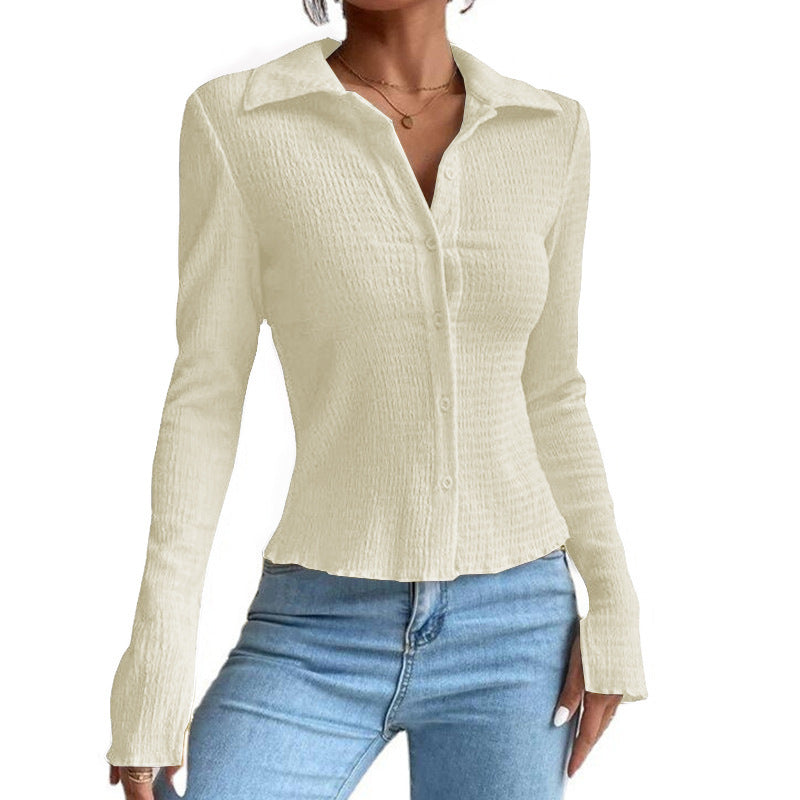 Bestseller Solid Color Stitching Split Sleeve Cardigan Button Top Lapel T-shirt