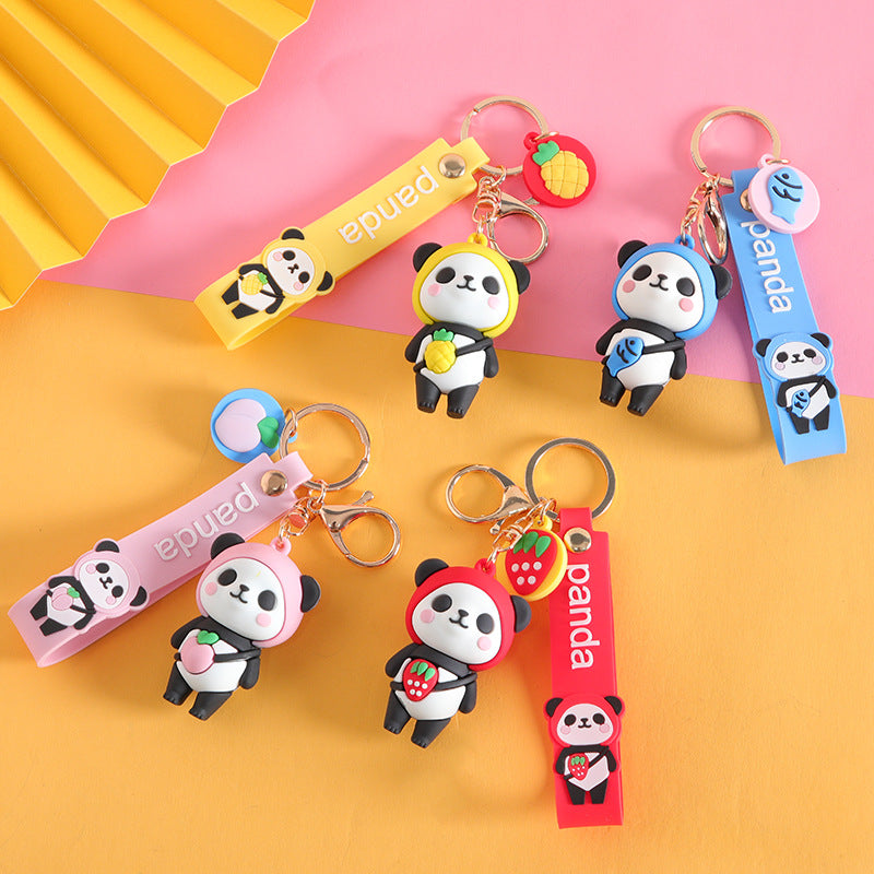 Creative Fruit Panda Keychain Pendant Trendy Play Pier Three-Dimensional Doll Cute Couple Gift Key Ring Pendants