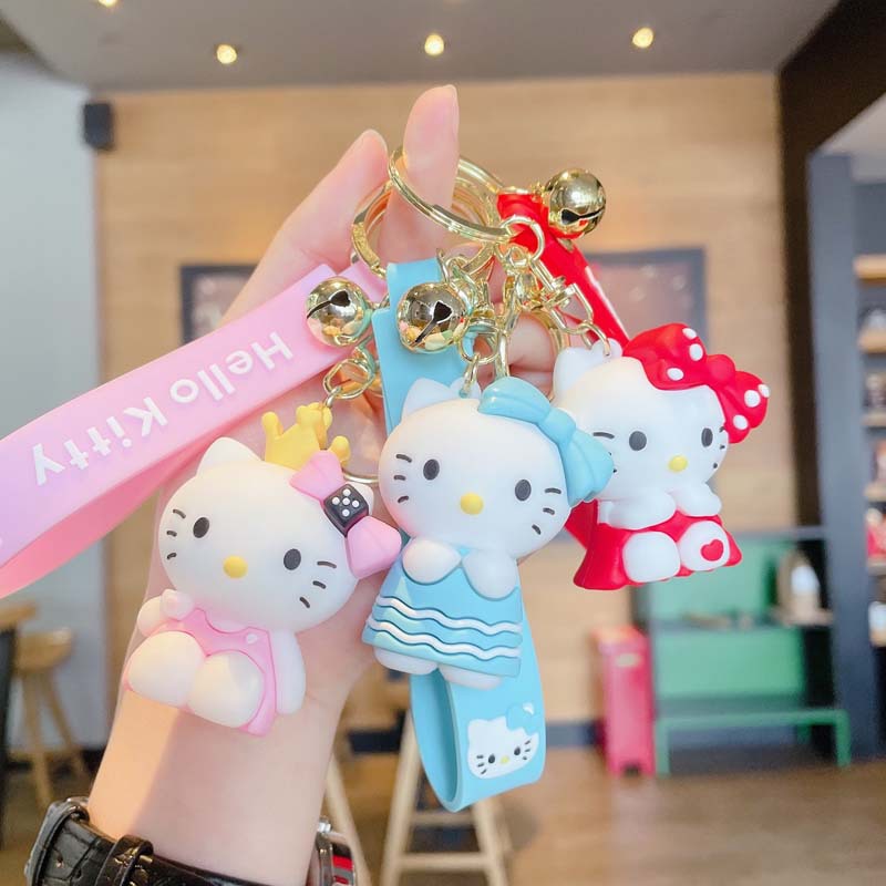 Cartoon Bow White Cat Keychain Cute Car Key Chain Handbag Pendant Creative Key Ring Hanging Ornament