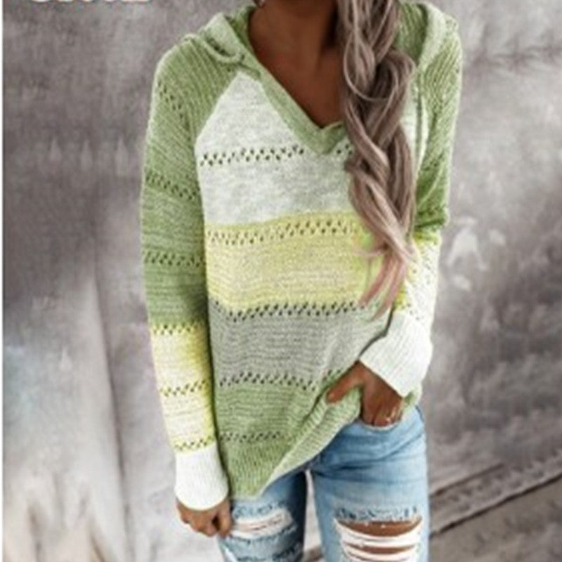 Autumn and Winter plus Size Women's Knitting Sweater Hooded Knitted plus Size Women's Sweater