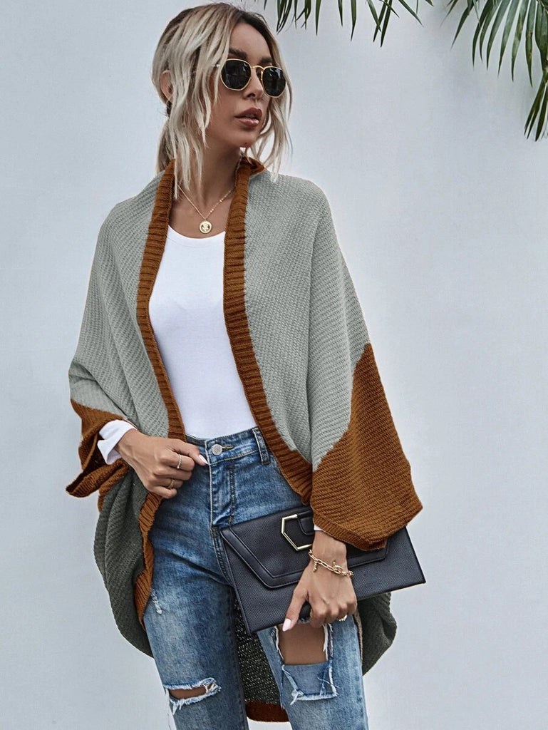 Contrast Color Shawl Autumn and Winter New Color Stitching Knitted Cardigan Sweater Coat