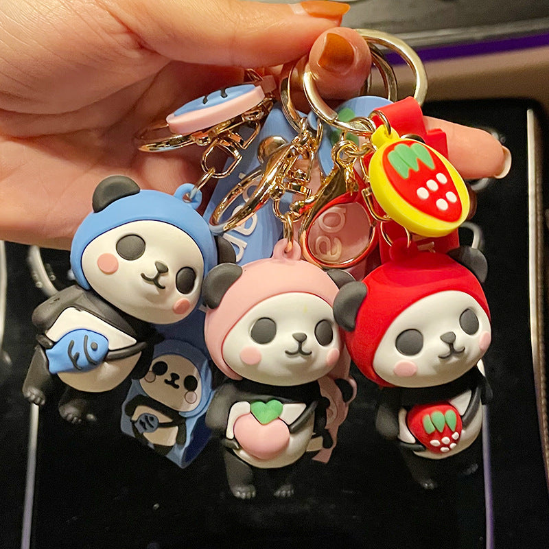 Creative Fruit Panda Keychain Pendant Trendy Play Pier Three-Dimensional Doll Cute Couple Gift Key Ring Pendants