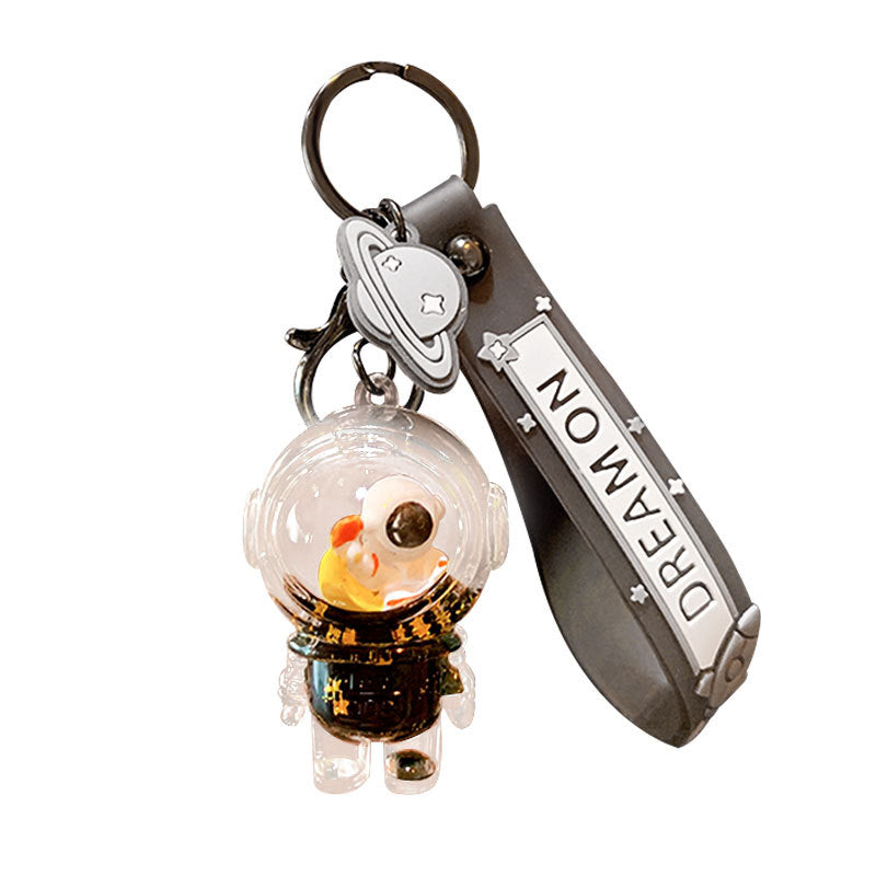 Creative Trend Acrylic Oil Black Gold Astronaut Keychain Schoolbag Pendant Car Key Chain Gift